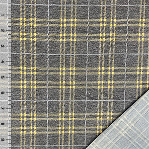 Mustard Gray Plaid on Denim Black French Terry Blend Knit Fabric