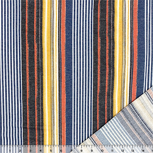 Denim Mustard Red Vertical Multi Stripe French Terry Blend Knit Fabric