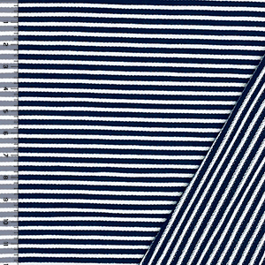 Navy White Small Stripe French Terry Blend Knit Fabric