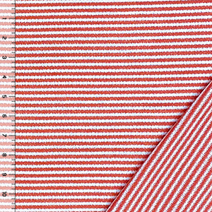 Coral White Pinstripe French Terry Blend Knit Fabric
