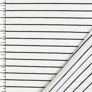 Black Pinstripe on White Ribbed French Terry Blend Knit Fabric