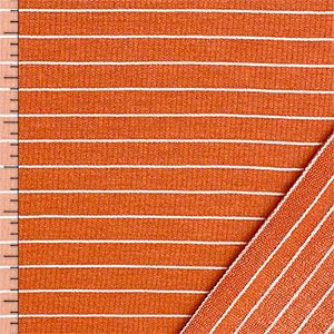 White Pinstripe on Terracotta Ribbed French Terry Blend Knit Fabric