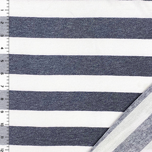 Half Yard Denim Blue White Stripe French Terry Blend Knit Fabric