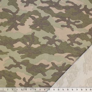 Vintage Green Tan Camouflage French Terry Blend Knit Fabric