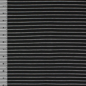 Gray Pinstripes on Black French Terry Blend Knit Fabric