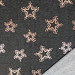 Sparkly Rose Gold Stars on Denim Black French Terry Knit Fabric