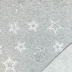 Sparkly Silver Stars on Heather Gray French Terry Knit Fabric