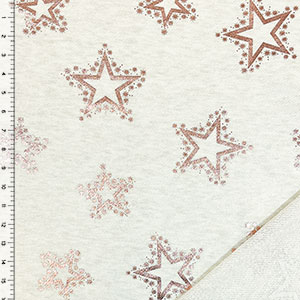 Half Yard Sparkly Rose Gold Stars on Oatmeal French Terry Knit Fabric