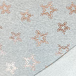 Sparkly Rose Gold Stars on Heather Gray French Terry Knit Fabric