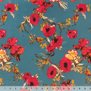 Red Poppy Floral & Sparrows Jersey ITY Knit Fabric