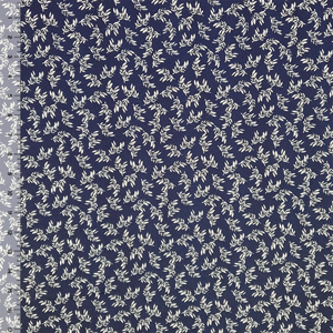 White Leaf Branches on Navy ITY Knit Fabric