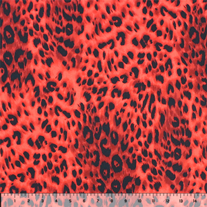 Black Leopard Spots on Red Single Spandex Knit Fabric