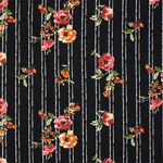 Gold Marsala Roses Over Vintage Vertical Stripes Single Spandex Knit Fabric