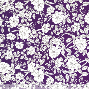 White Hibiscus Floral on Purple DTY Single Spandex Knit Fabric