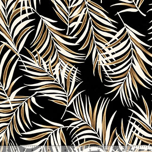 Ivory Brown Palm Leaves Silhouettes on Black DTY Single Spandex Knit Fabric