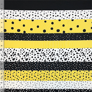 Black Yellow Stripes & Dot Mix Single Spandex Knit Fabric