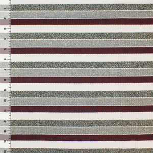 Half Yard Gray Burgundy Heather Multi Stripe Wide Rib Hacci Sweater Knit Fabric