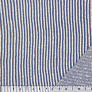 Indigo Blue White Vertical Pinstripe Jersey Blend Double Knit Fabric