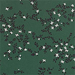 Tiny White Black Floral Vines on Pine Stretch Crepe Blend Knit Fabric