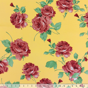 Dusty Red Roses on Sunshine Stretch Crepe Blend Knit Fabric